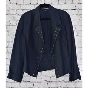 Linda Allard Ellen Tracy Gold Grommet Linen Jacket Blazer Size 14